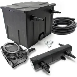 SunSun Komplettset: CBF-350 Teichfilter bis 12000L Teichfilteranlage Durchlauffilter, NEO3800 Teichpumpe 3600l/h 20W, CUV-224 Teichklärer 24W, 5m Teichschlauch 38 mm (1 1/2