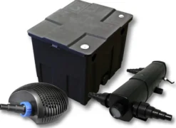 SunSun Komplettset: CBF-350 Teichfilter bis 12000 L Teichfilteranlage als Durchlauffilter, CTF-6000 SuperECO Teichpumpe 6000l/h 40W, CUV-224 Teichklärer UVC Klärer mit 24W
