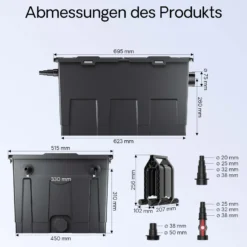 SunSun Komplettset: CBF-550 Teichfilter bis 60000 L Teichfilteranlage als Durchlauffilter, CUV-318 Teichklärer UVC Klärer mit 18 Watt UV-C Leistung