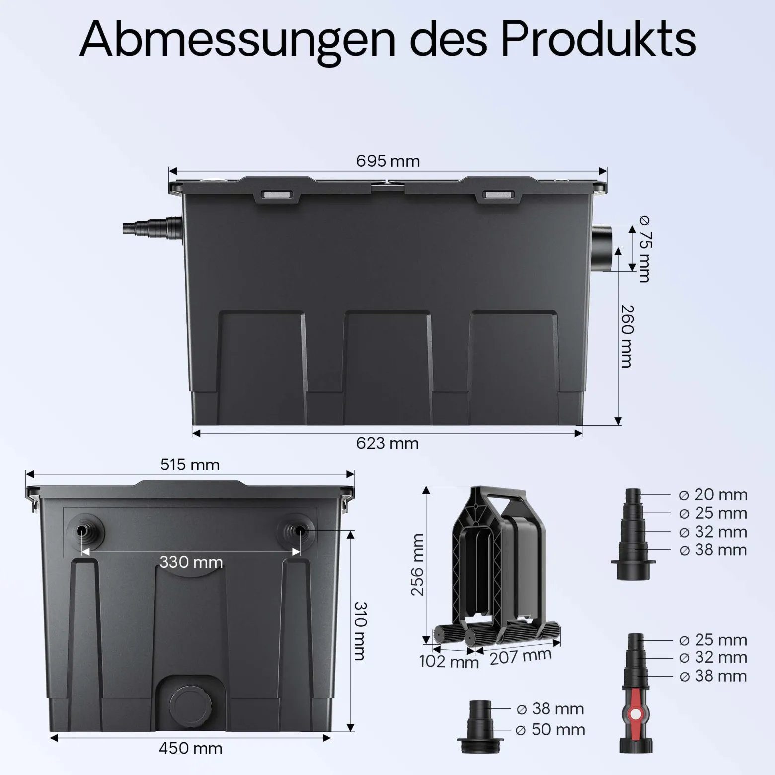 SunSun Komplettset: CBF-550 Teichfilter bis 60000 L Teichfilteranlage als Durchlauffilter, CUV-336 Teichklärer UVC Klärer mit 36 Watt UV-C Leistung