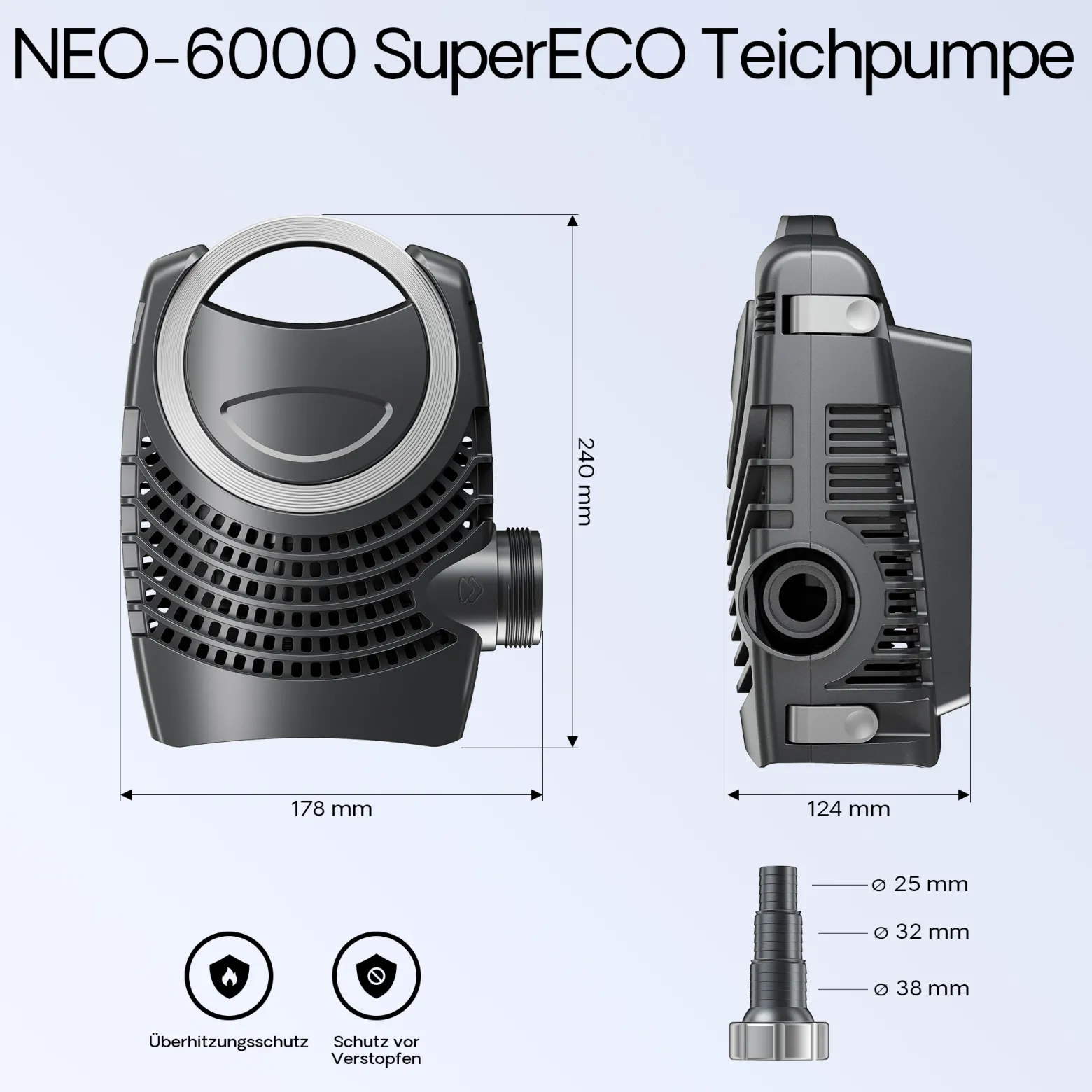 SunSun Komplettset: CPF-20000 Teichdruckfilter bis 10000 L mit 11 Watt UV-C Teichklärer, NEO6000 SuperEco Teichpumpe 6000l/h 40W, 5m Teichschlauch 38 mm (1 1/2"), Schlauchschellen W1 44-47mm