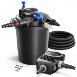 SunSun Komplettset: CPF-10000 Teichdruckfilter bis 10000 L mit 11 Watt UV-C Teichklärer, NEO3800 SuperEco Teichpumpe 3600l/h 20W, 5m Teichschlauch 38 mm (1 1/2