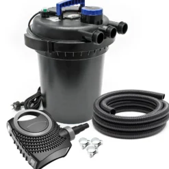 SunSun Komplettset: CPF-250 Teichdruckfilter bis 10000 L Teich mit 11W Teichklärer, NEO3800 SuperEco Teichpumpe 3600l/h 20W, 5m Teichschlauch 38 mm (1 1/2