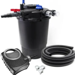 SunSun Komplettset: CPF-30000 Teichdruckfilter bis 12000 L mit 55 Watt UV-C Teichklärer, NEO8000 SuperEco Teichpumpe 8000l/h 70W, 10m Teichschlauch 38 mm (1 1/2
