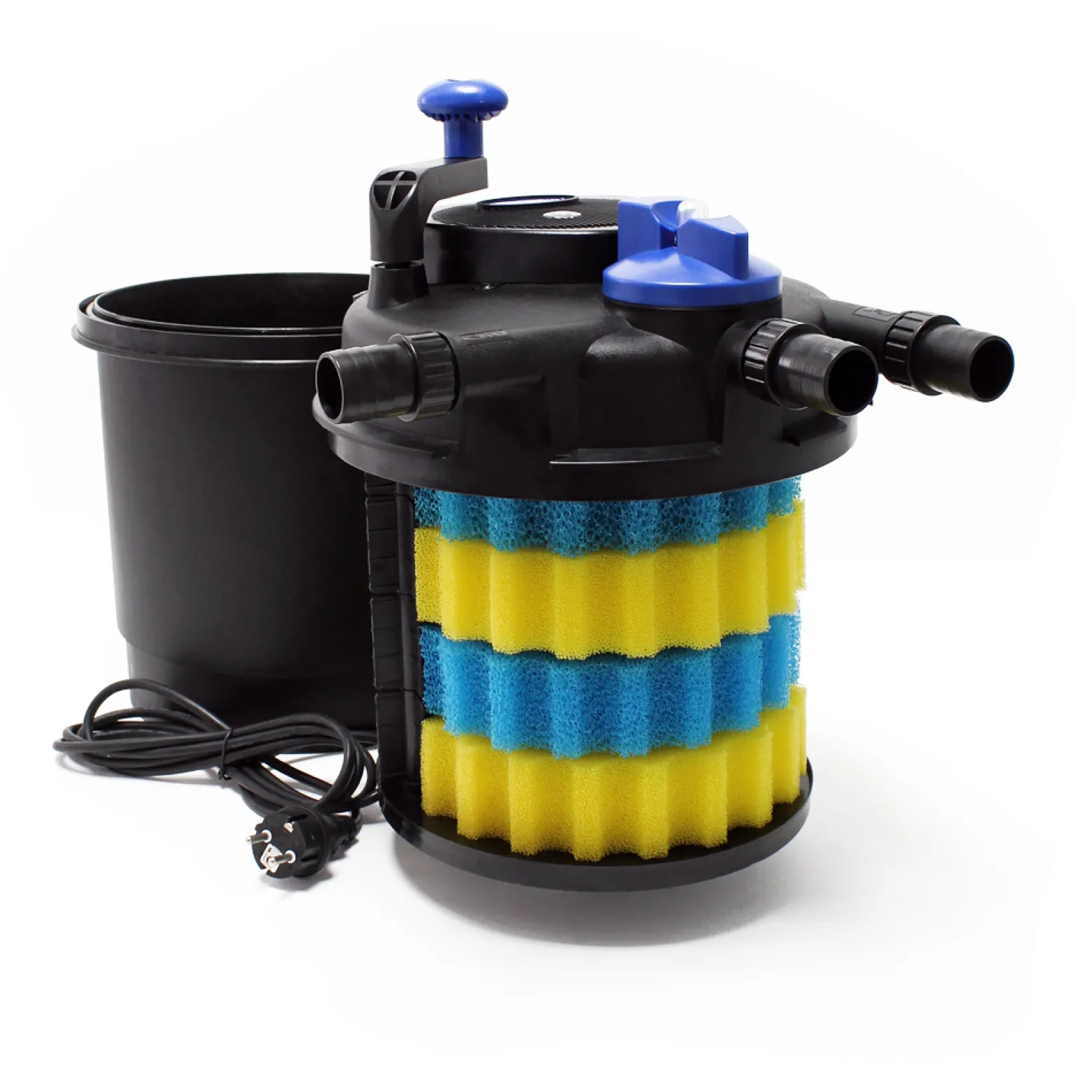 SunSun Komplettset: CPF-5000 Teichdruckfilter bis 9000 L mit 11 Watt UV-C Teichklärer, NEO3800 SuperEco Teichpumpe 3600l/h 20W, 5m Teichschlauch 38 mm (1 1/2"), Schlauchschellen W1 44-47mm