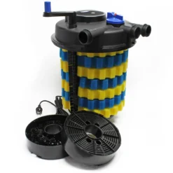 SunSun Komplettset: CPF-50000 Teichdruckfilter Moving Bed bis 13000L, mit 55W UV-C Teichklärer, NEO8000 SuperEco Teichpumpe 8000l/h 70W, 10m Teichschlauch 38 mm (1 1/2"), Schlauchschellen W1 44-47mm