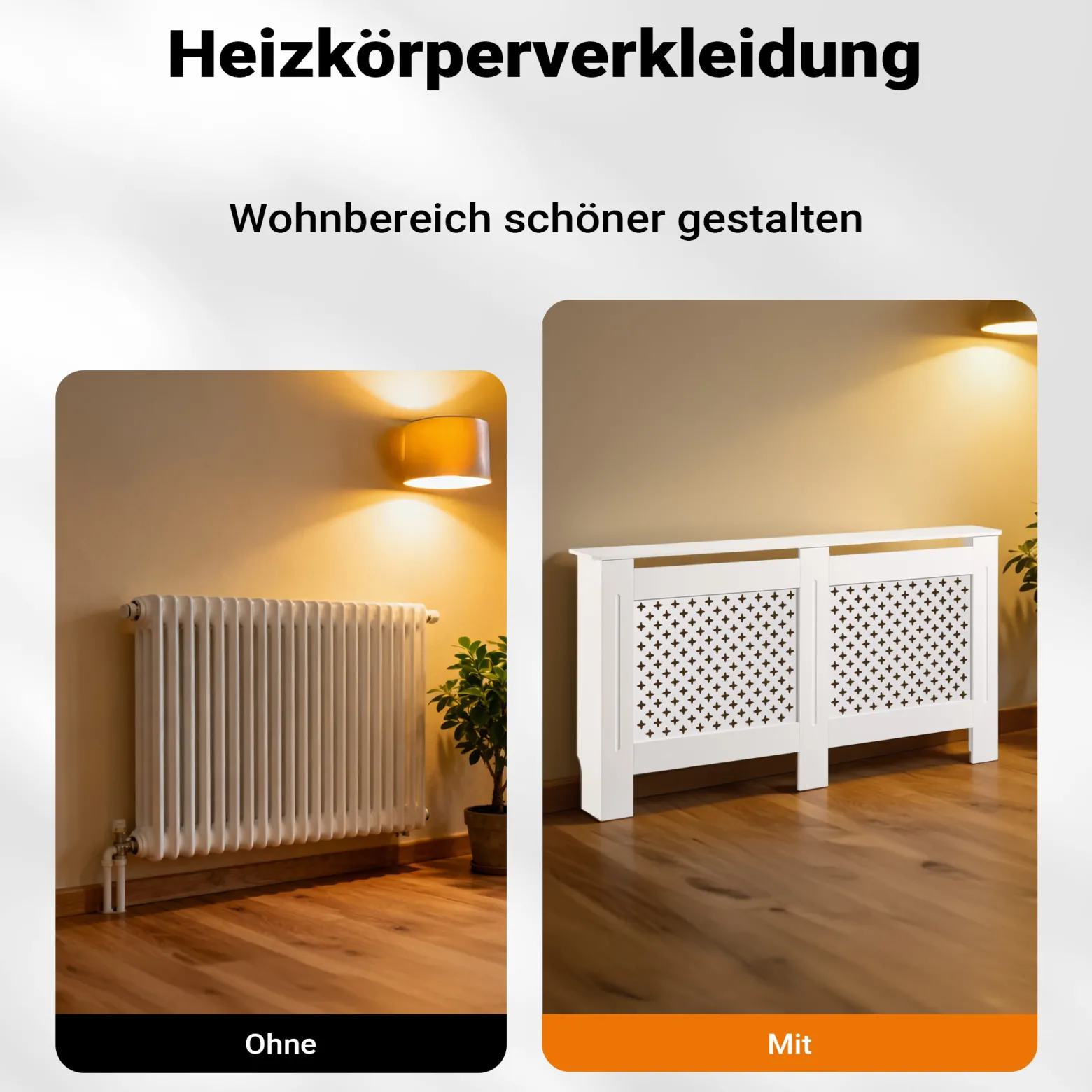Toboli Heizkörperverkleidung weiß 152 x 19 x 82 cm, Heizkörperabdeckung aus MDF, Holzverkleidung für Heizkörper, Heizung stilvoll verkleiden