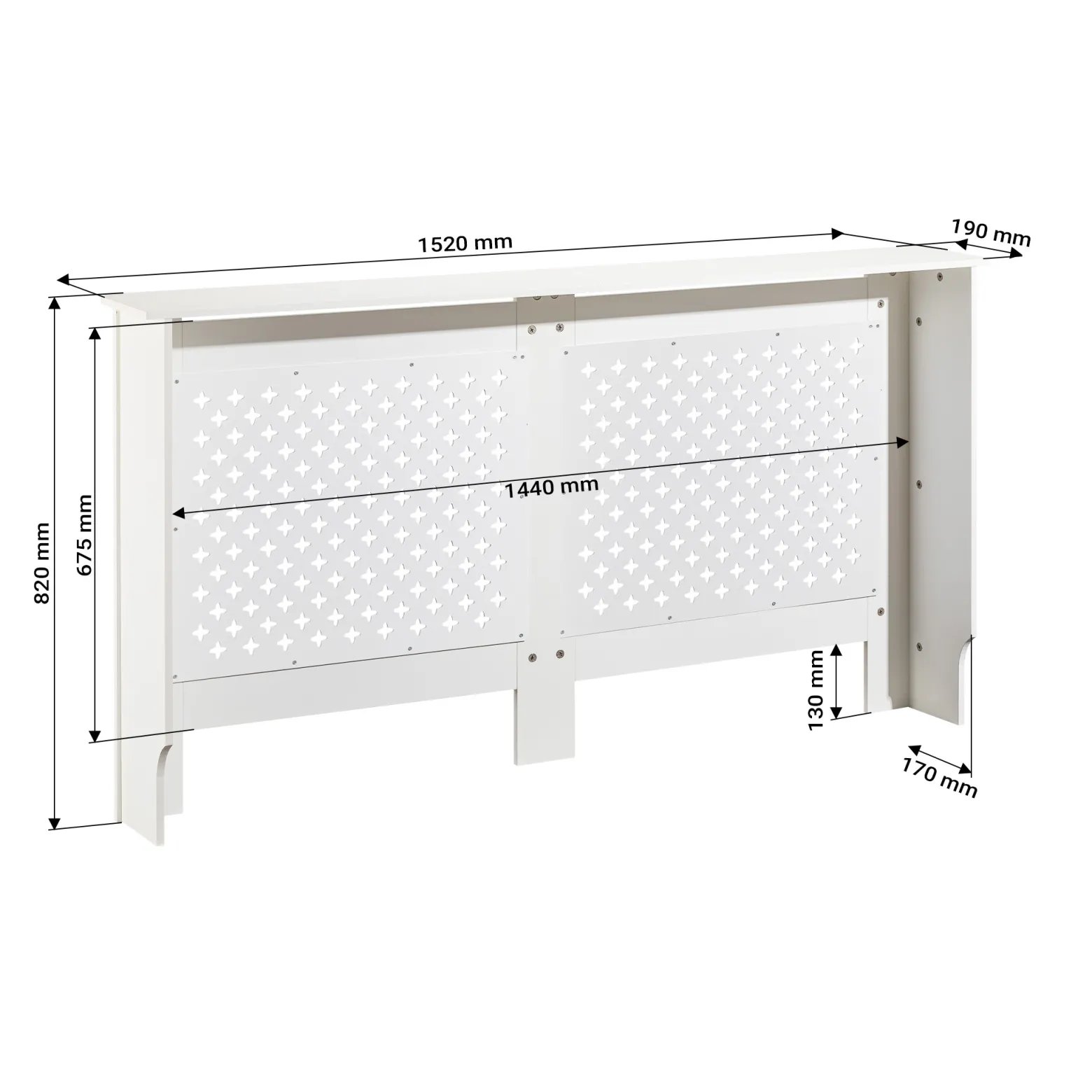 Toboli Heizkörperverkleidung weiß 152 x 19 x 82 cm, Heizkörperabdeckung aus MDF, Holzverkleidung für Heizkörper, Heizung stilvoll verkleiden