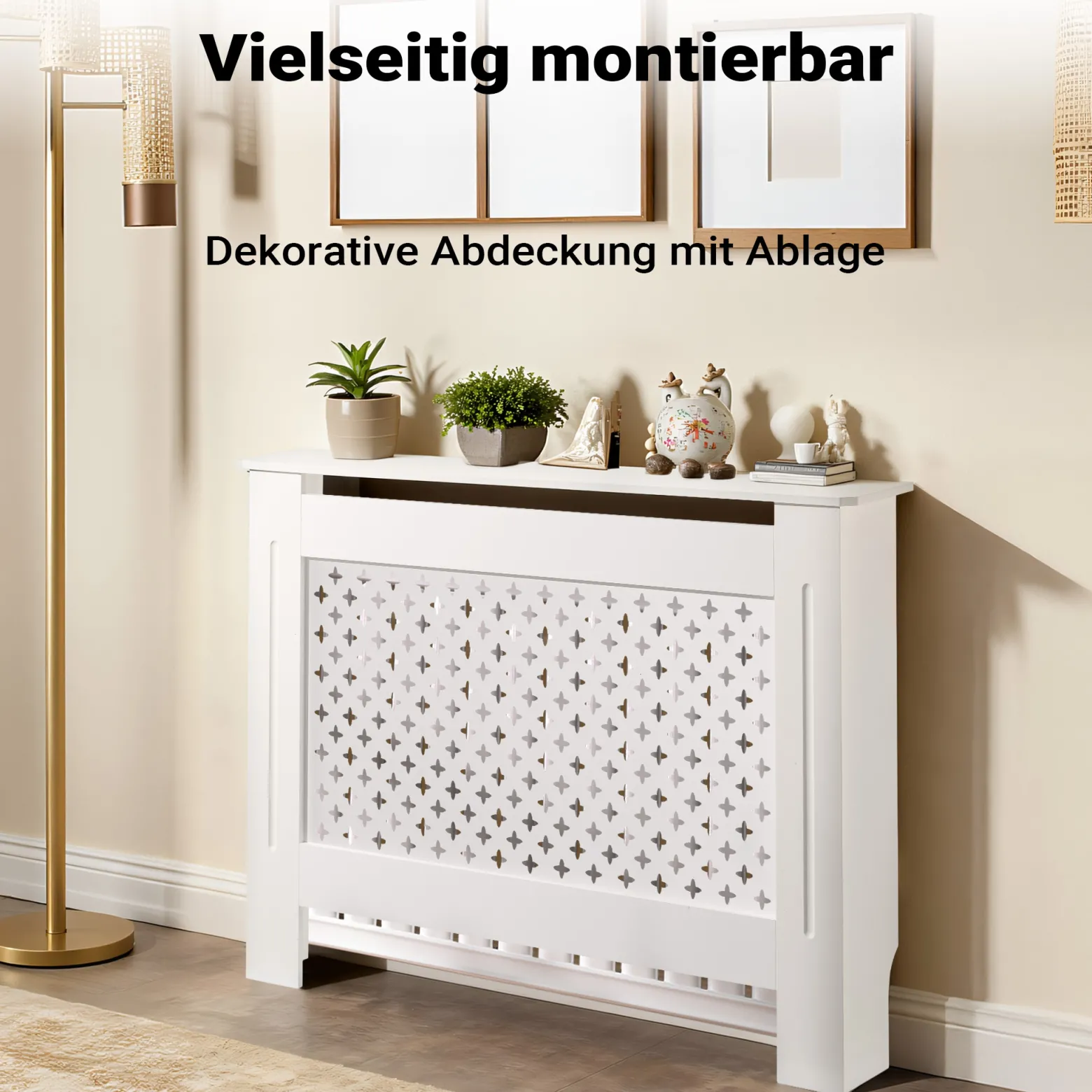 Toboli Heizkörperverkleidung weiß 112 x 19 x 82 cm, Heizkörperabdeckung aus MDF, Holzverkleidung für Heizkörper, Heizung stilvoll verkleiden