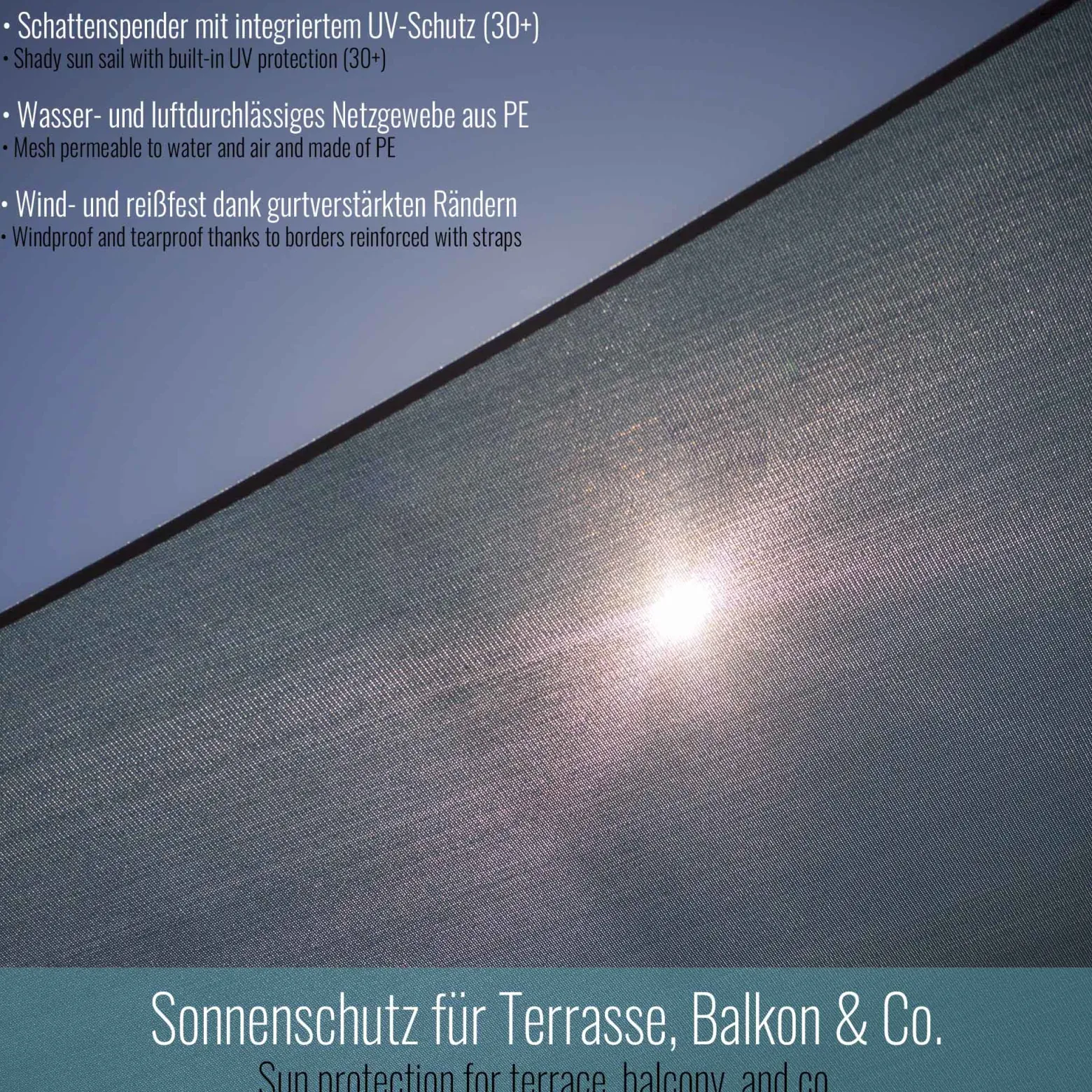 Toboli Sonnensegel Dreieck 3,6x3,6x5,1m Windfester Sonnenschutz UV 30+ für Garten, Terrasse, Balkon