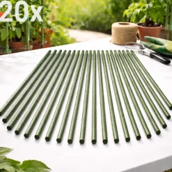 Toboli 20x Pflanzstäbe grün 90 cm Ø 11 mm Rankstäbe aus Metall und Kunststoff, Pflanzstangen für Tomaten und Kletterpflanzen