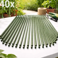 Toboli 40x Pflanzstäbe grün 150 cm Ø 11 mm Rankstäbe aus Metall und Kunststoff, Pflanzstangen für Tomaten und Kletterpflanzen