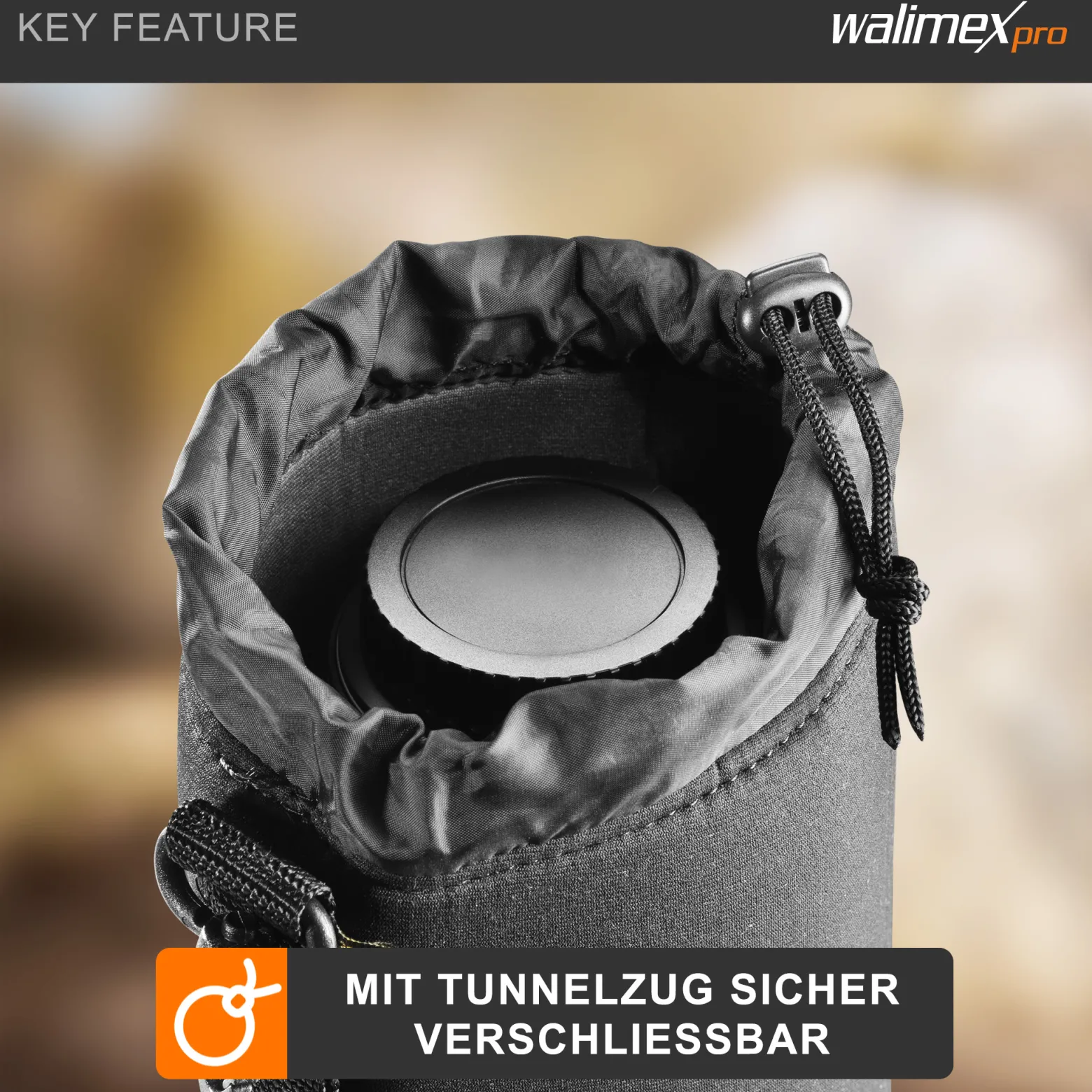 Walimex Objektivbeutel NEO 300 Modell 2011, Größe XL / 10 x 10 x 23 cm, aus Neopren, wasserabweisend, mit Tunnelzug, für Kameraobjektive, Objektiv Köcher für Foto Studio Shooting