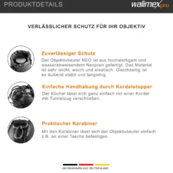 Walimex Objektivbeutel NEO 300 Modell 2011, Größe S / 7 x 7 x 10 cm, aus Neopren, wasserabweisend, mit Tunnelzug, für Kameraobjektive, Objektiv Köcher für Foto Studio Shooting