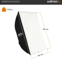Walimex pro Basic Softbox 60 x 90 cm, um 360° drehbar, inkl Front- und Zwischendiffusor, Bowens Adapter, Transporttasche, Soft Box für Fotostudio, ideal für professionelles Studiolicht