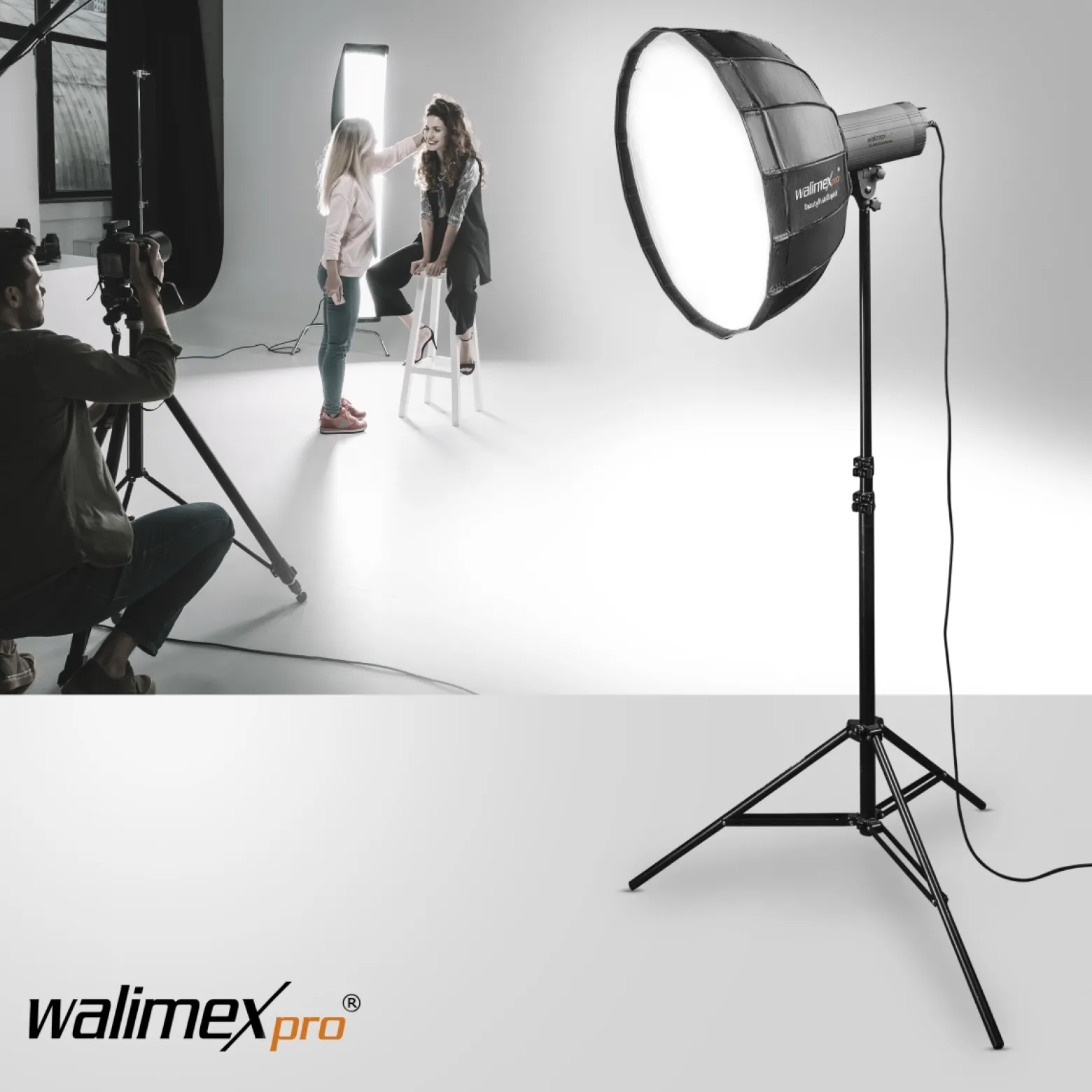 Walimex pro Beauty Dish Softbox - Ø850 x 400 mm - Quick Assembly QA85 - faltbar, mit Grid, Innen- und Außendiffusor, Tasche - Fotografie für Speedlite Aufsteckblitz Studioblitz