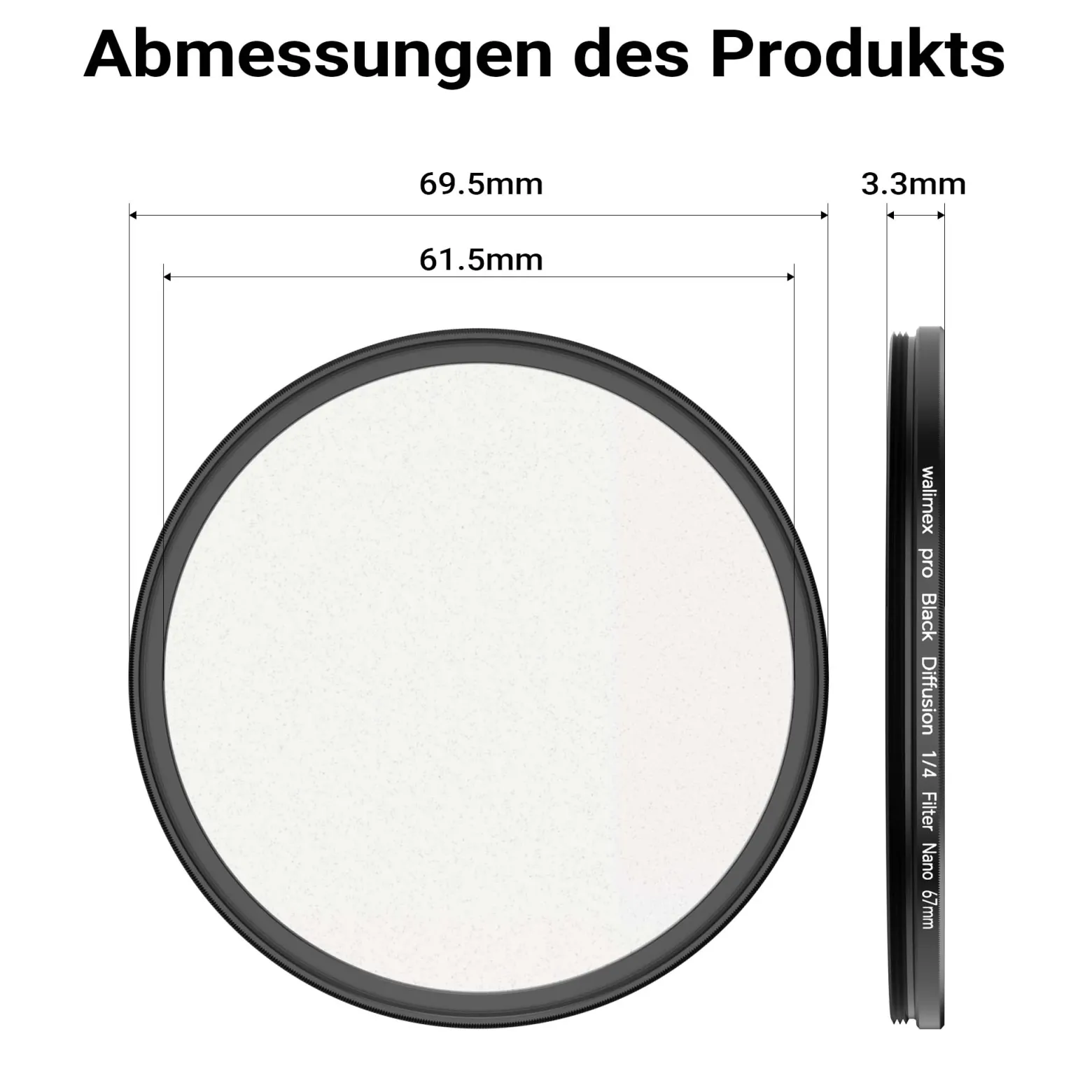 Walimex pro Black Diffusion 1/4 Filter Nano 67 mm, Diffusionsfilter mit 18-facher Nano-Beschichtung, Nebelfilter mit 3,3 mm Slimfassung