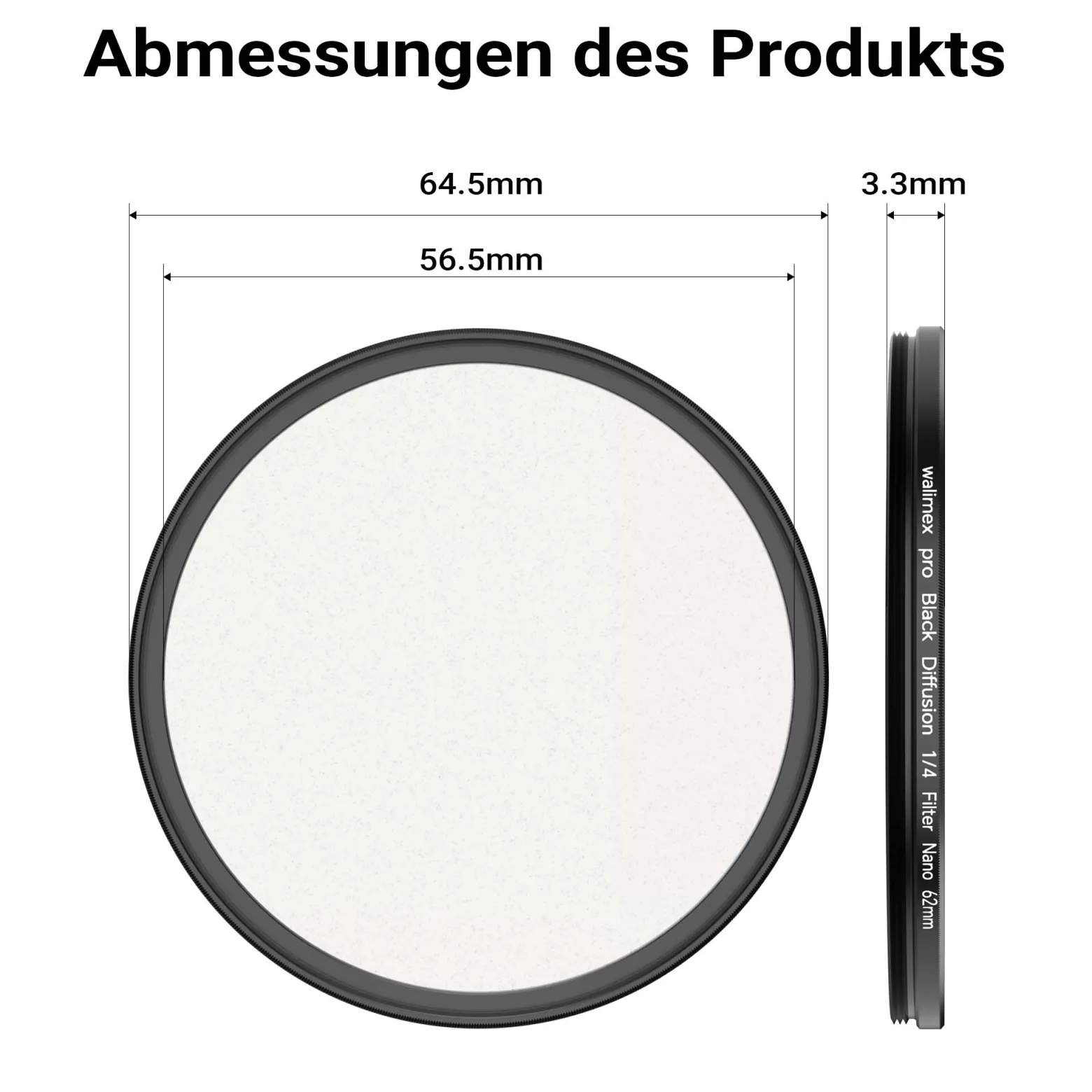 Walimex pro Black Diffusion 1/4 Filter Nano 62 mm, Diffusionsfilter mit 18-facher Nano-Beschichtung, Nebelfilter mit 3,3 mm Slimfassung