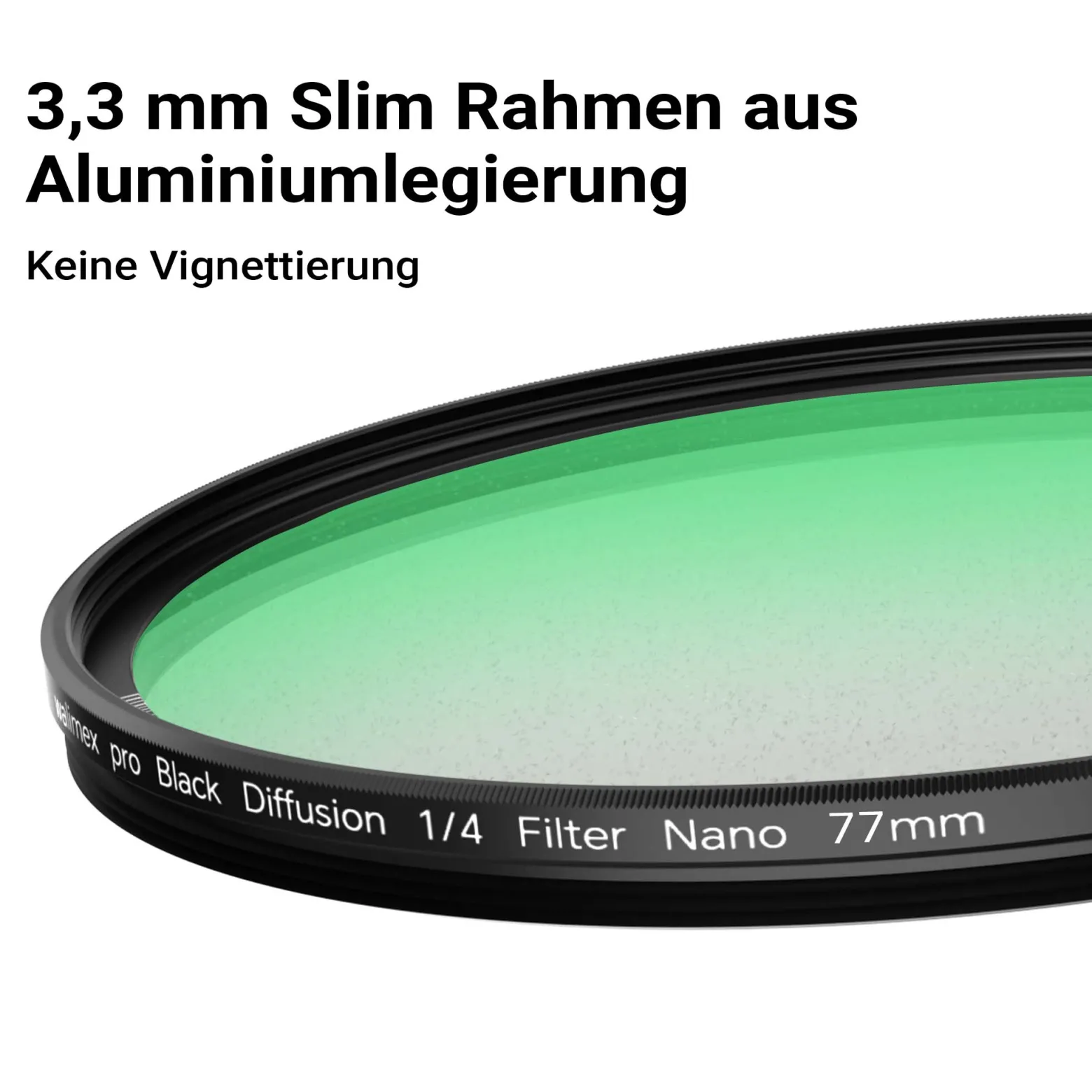 Walimex pro Black Diffusion 1/4 Filter Nano 77 mm, Diffusionsfilter mit 18-facher Nano-Beschichtung, Nebelfilter mit 3,3 mm Slimfassung