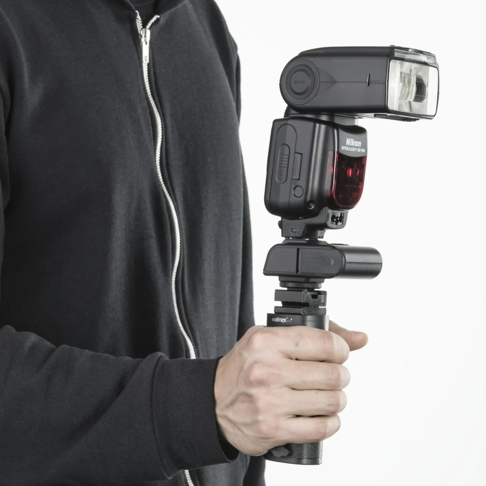 Walimex pro Blitzhalter Shooter - 128 x 46 x 310 mm - 5/8" Spigot - 360° Blitzschuh - Komfortabel und ergonomisch - Halterung Handgriff für Kamera Foto Studio Systemblitze