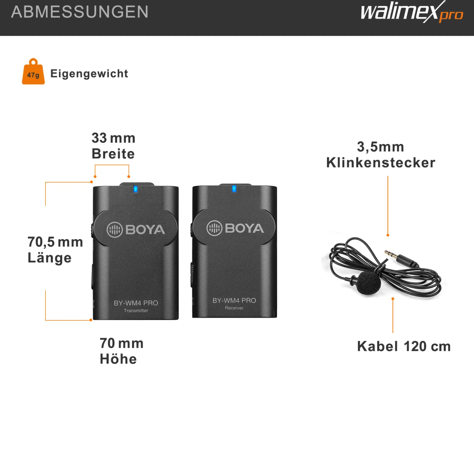 Walimex pro Boya 3er Set WM4 Pro K-2 Lavalier Kondensator Mikrofon - 60 m - mit 2x Sender und 1x Empfänger, 3,5 mm Klinkenstecker, 120 cm Kabel, Etui - für Video- und Audioanwendungen