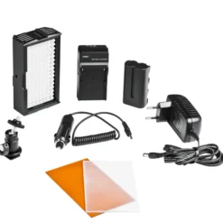 Walimex pro 128 Daylight LED Videoleuchte 8,5 W, On-Camera Studioleuchte mit Tageslicht LEDs, hochwertiges Streaming Licht mit Akku, dimmbare Beleuchtung mit Soft Diffusor