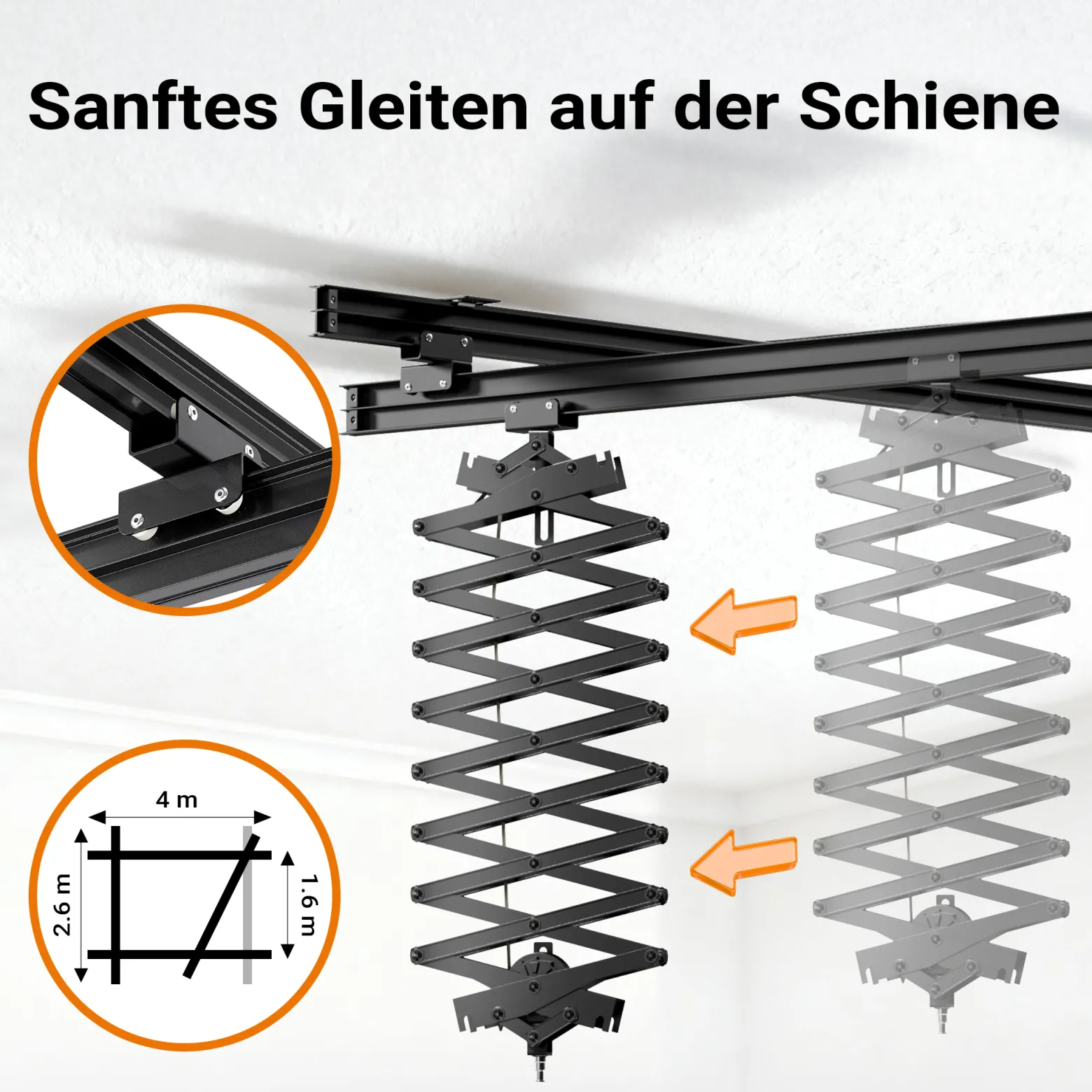 Walimex pro Deckenschienensystem 4 x 2,6 m Komplettset mit Schienen, 8 Deckenhaltern und 3 stufenlos ausziehbaren Scheren 40-215 cm bis zu 6 kg für effiziente Arbeit im Fotostudio freie Arbeitsfläche