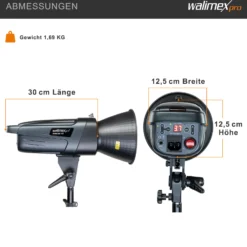 Walimex pro Emerger 200 Studioblitz mit 200 Ws Blitzleistung, Blitzgerät mit 2,4 GHz Funk, Fotoblitz mit kurzer Wiederaufladezeit, Blitzleuchte mit dimmbarem LED-Einstelllicht