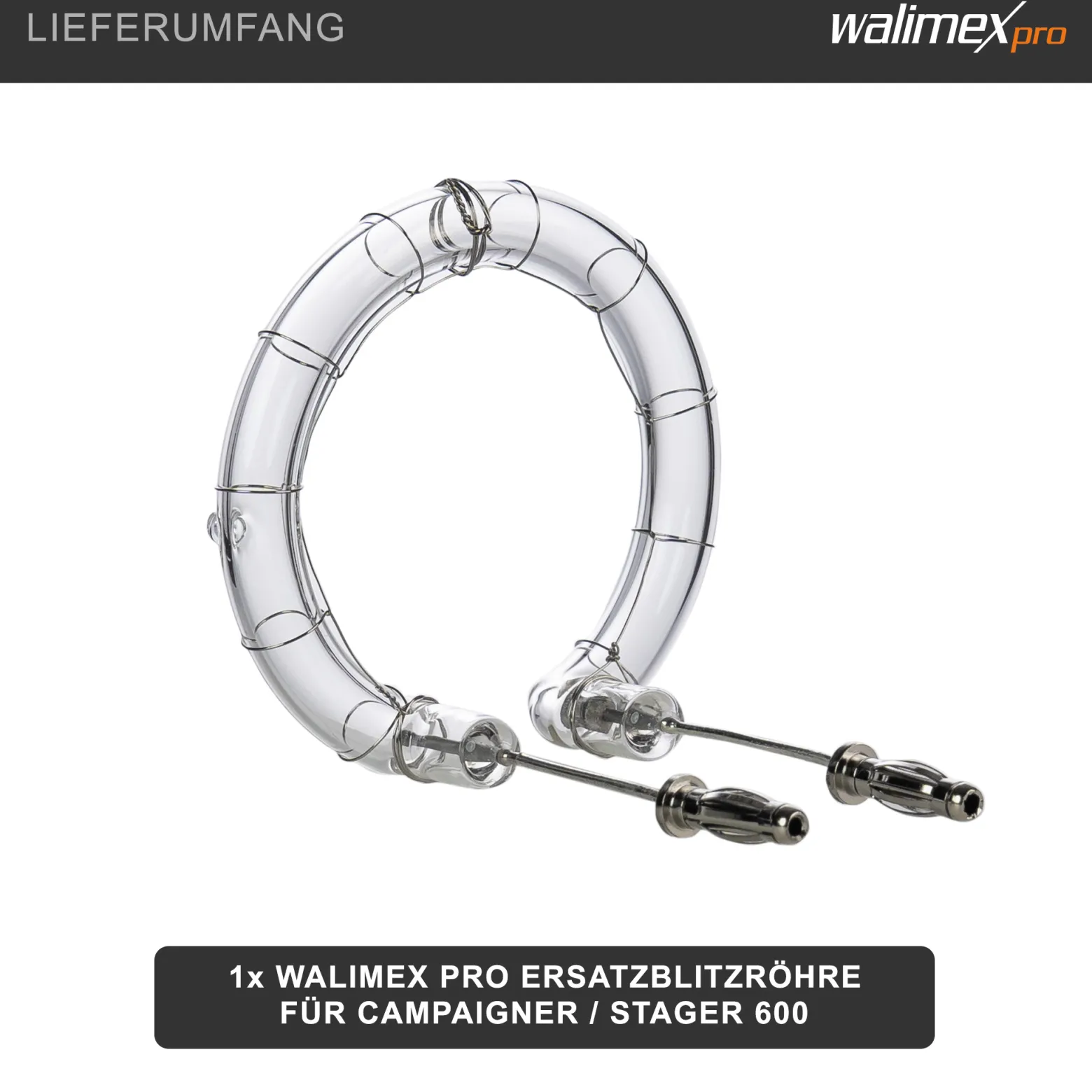Walimex pro Ersatzblitzröhre für den Studioblitz Campaigner 600 & Stager 600, Leistungsaufnahme 600W, Farbtemperatur 5400-5800 K, Ersatz Blitz leicht zu wechseln