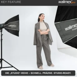 Walimex pro Essential Striplight Softbox 40 x 180 cm, Lichtformer um 360° drehbar, einfacher Aufbau, inkl. Grid, Bowens Adapter und Transporttasche, ideal für Produkt- und Peoplefotografie