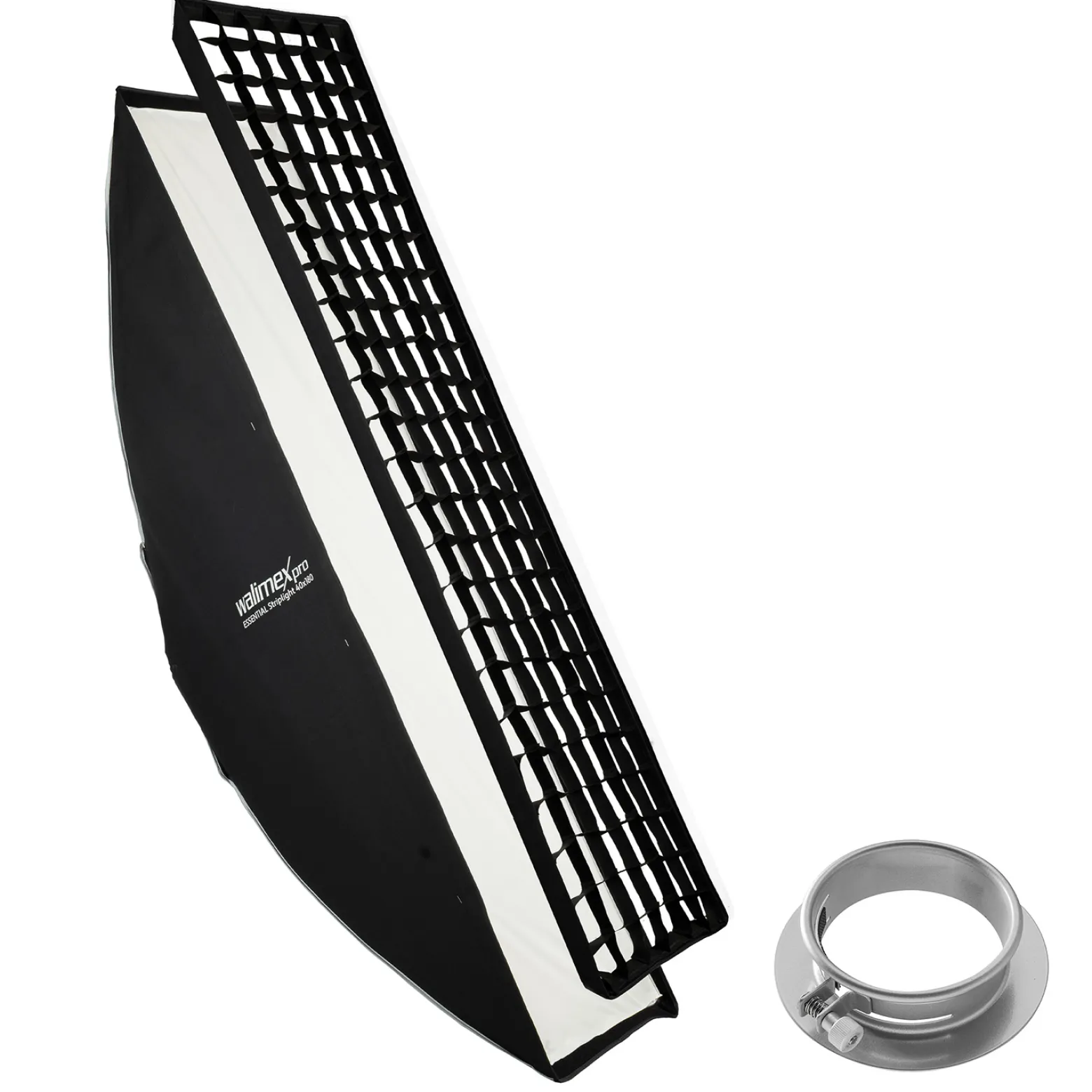 Walimex pro Essential Striplight Softbox 40x180cm + Softboxadapter für Profoto (Außendurchmesser: 15,2 cm), um 360° drehbar, einfacher Aufbau, inkl. Grid, Bowens Adapter und Transporttasche