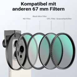 Walimex pro Filterhalter 67 mm für Handykamera, inkl. Polfilter 67 mm, Cold Shoe Mount für LED und Mikrofon, Fotozubehör für professionelles Fotografieren mit Smartphone und Handy
