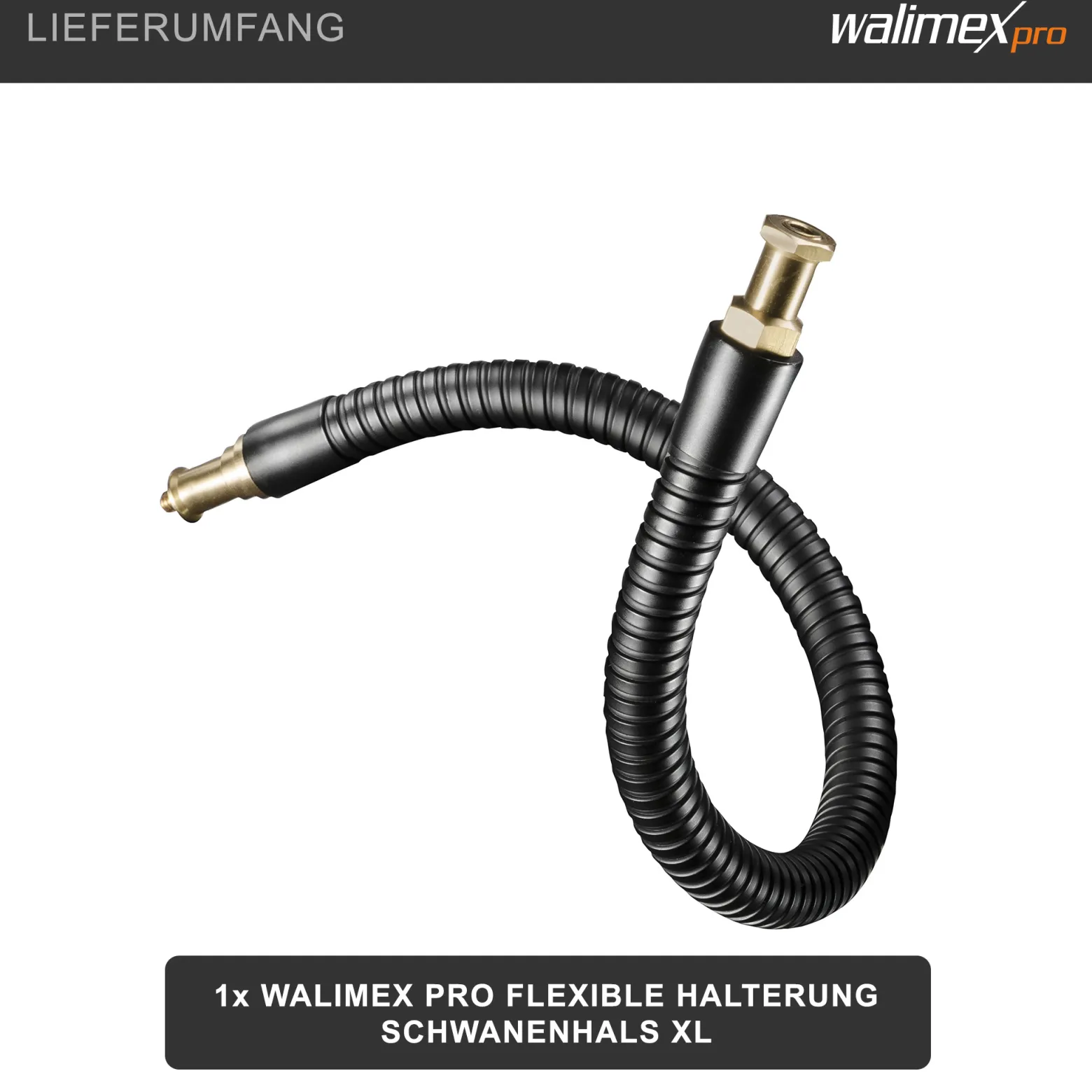 Walimex pro Flexible Halterung Schwanenhals XL 630 x 19 x 19 mm mit 5/8" Spigot und 1/4" / 3/8" Gewinde, flexibler Kamerazubehör Halter für Kamera, Licht, Mikrofon und Reflektor