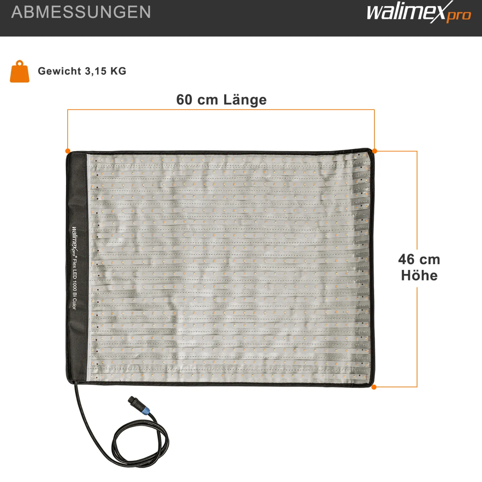 Walimex pro Flex LED 1000 Bi Color Leuchtmatte Set inkl. Softbox mit Frontdiffusor, 100 W Flächenleuchte, flexible Studioleuchte dimmbar, spritzwassergeschützte Videoleuchte