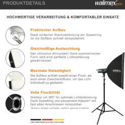 Walimex pro Fotostudio 2er Set mit 2x 35 W LED Studioleuchte, 2x 90 x 60 cm Softbox, 2x Lampenstativ bis 256 cm, Studiolicht 5000 K Farbtemperatur, Lichtstativ mit Federdämpfung