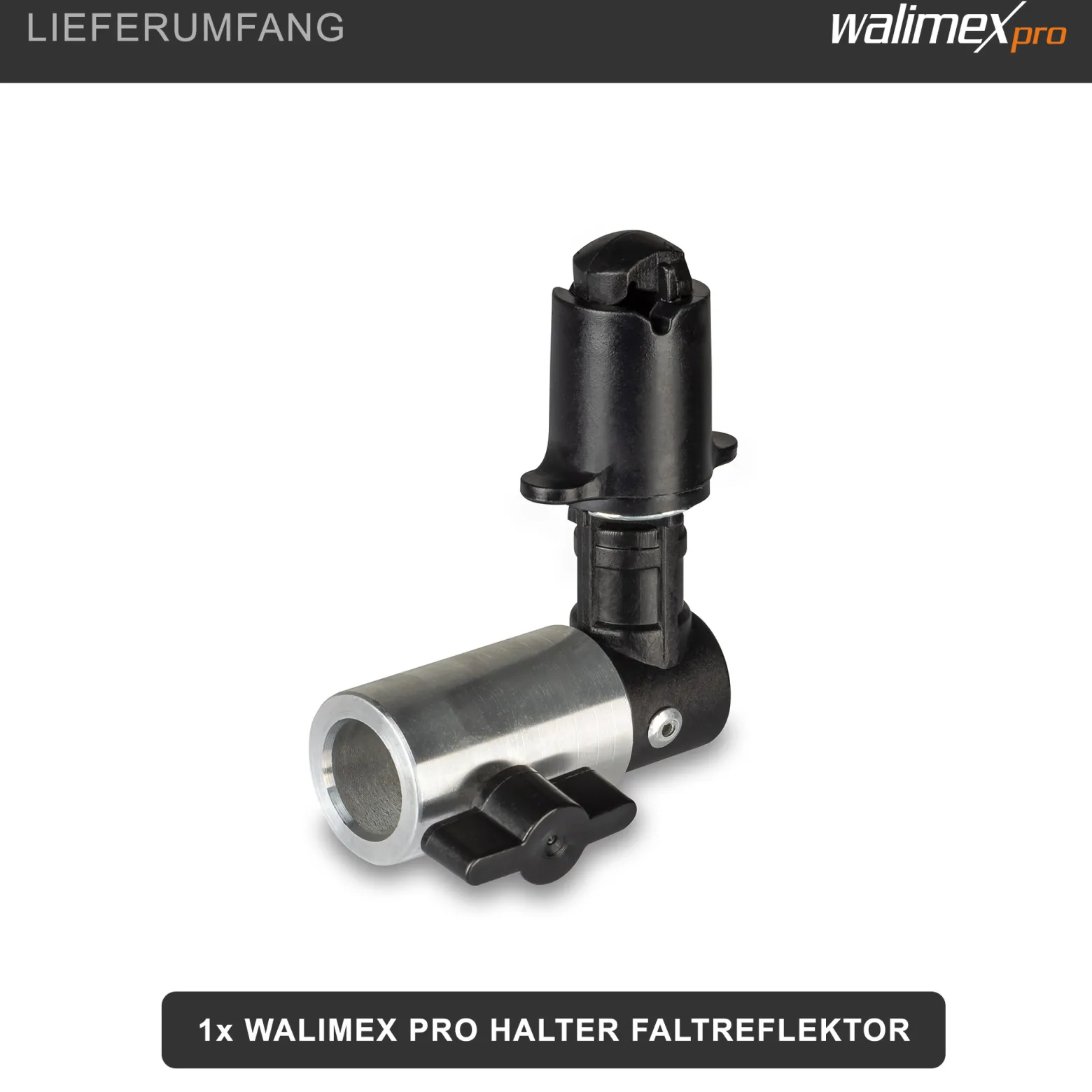 Walimex pro Halter Faltreflektor mit 5/8 Zoll Spigot, Reflektorhalter und Hintergrund Halterung bis 1,5 cm, für Lampenstativ, Studio und On Location