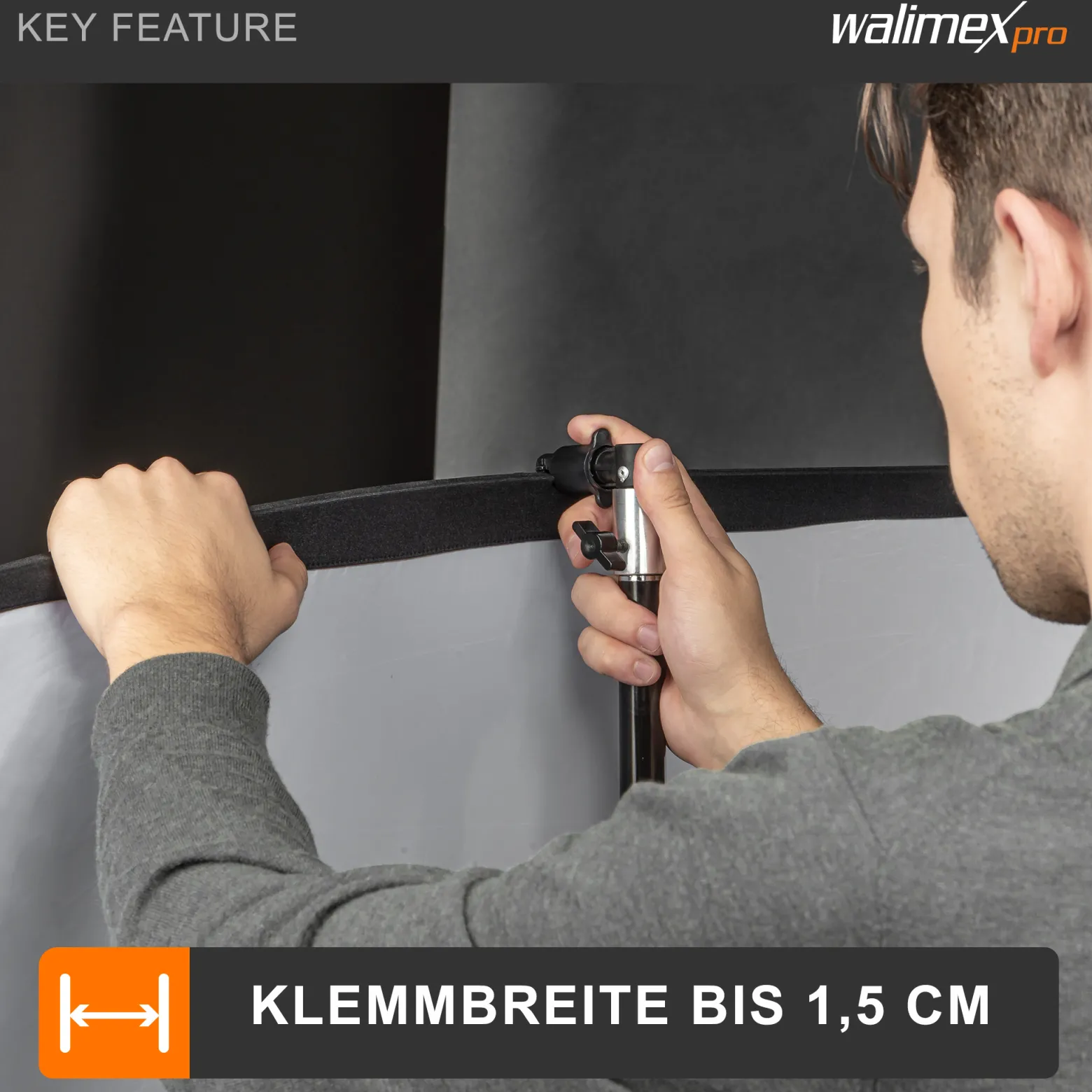 Walimex pro Halter Faltreflektor mit 5/8 Zoll Spigot, Reflektorhalter und Hintergrund Halterung bis 1,5 cm, für Lampenstativ, Studio und On Location