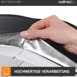 Walimex pro 2in1 Reflex- und Durchlichtschirm weiß Ø 150 cm für weiches Licht, Studioschirm mit abnehmbarer äußerer Reflexschicht (silberfarben, schwarz) und innerer Durchlichtschicht (weiß)