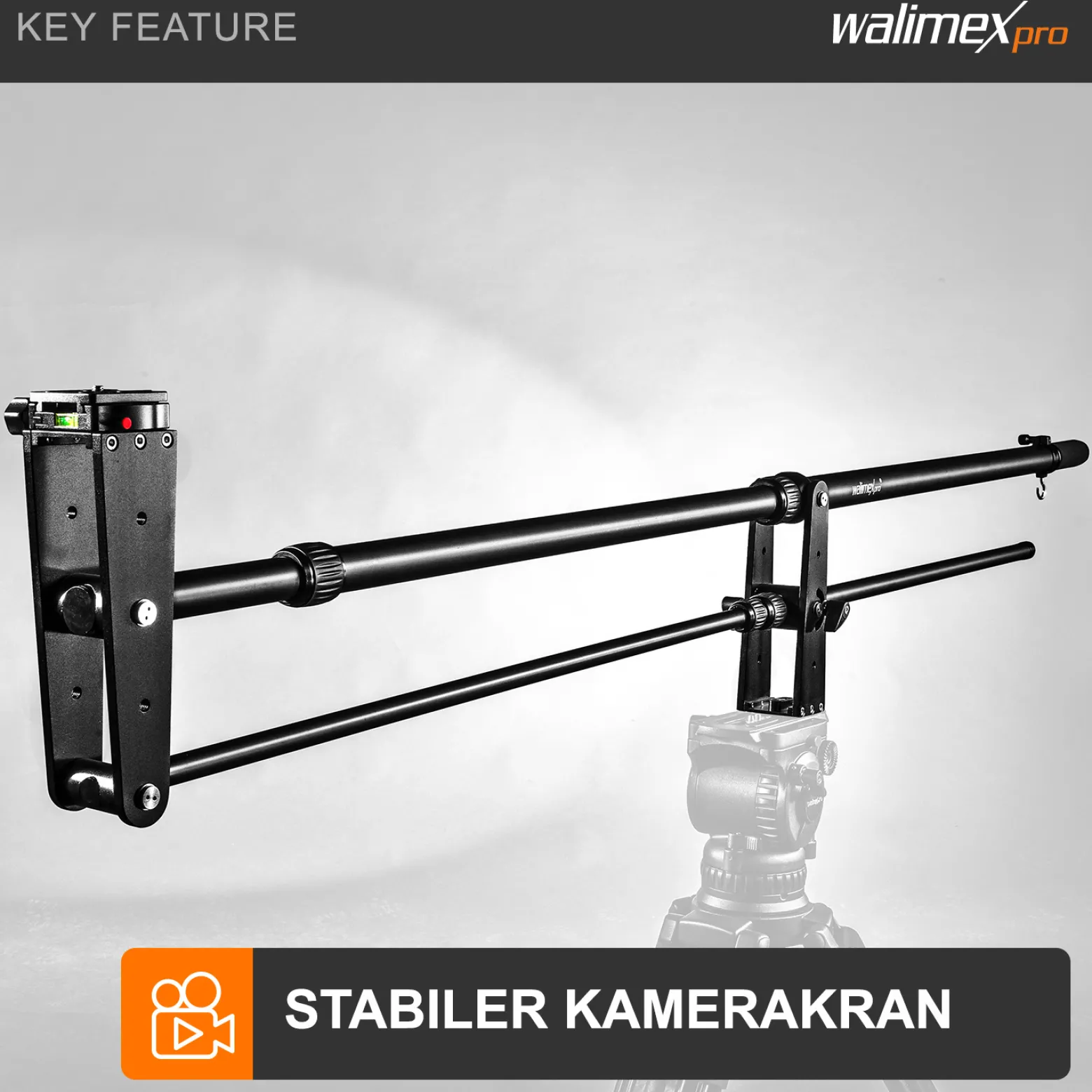 Walimex pro Kamerakran Director Pro - 770 x 90 x 250 mm / max. Traglast 3 kg - mit 1/4" und 3/8" Gewinde, Moosgummi Handgriff und Tragetaschen - schwarz