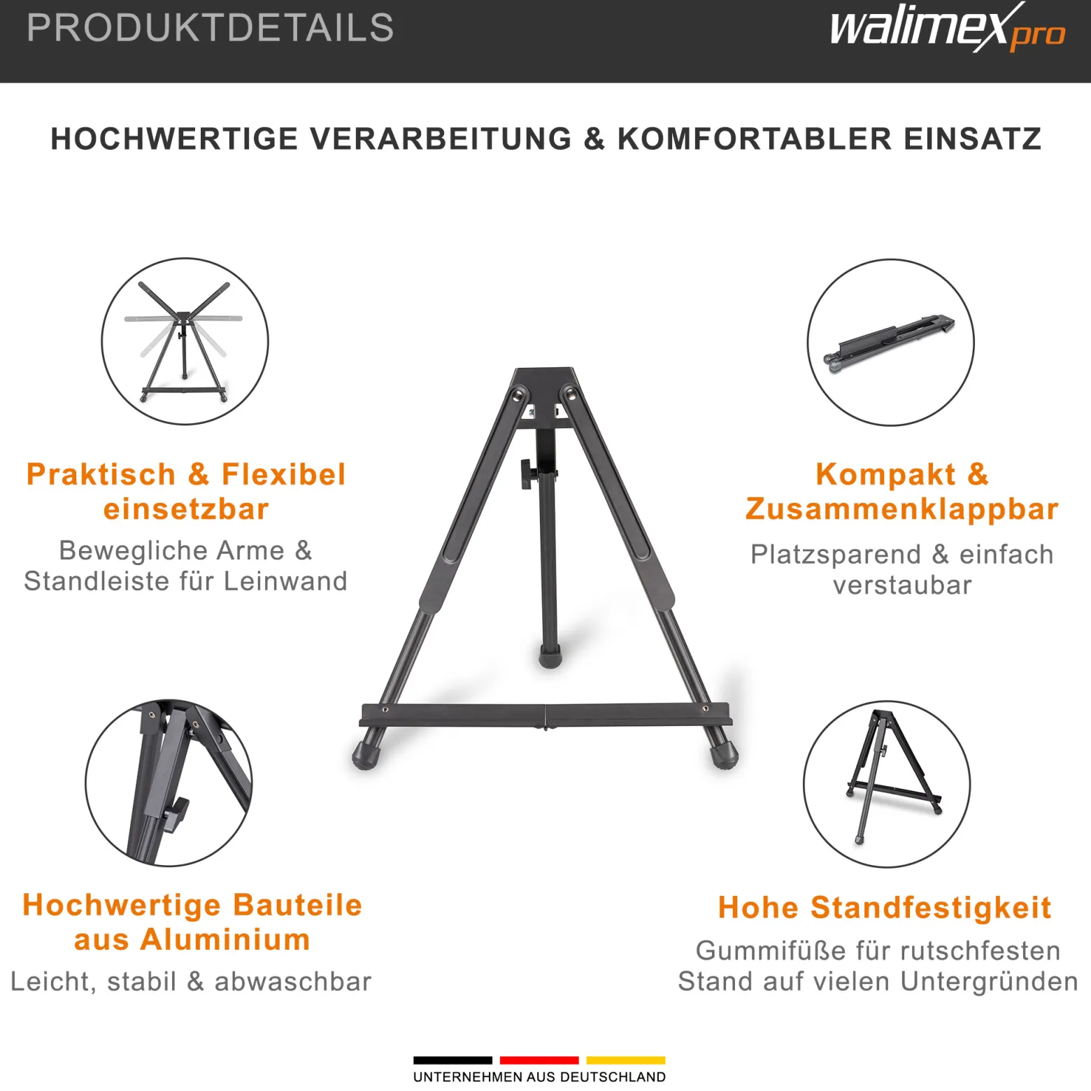 Walimex pro klappbare Tischstaffelei, stabile Staffelei aus Aluminium, Malerstaffelei für Leinwände bis 40 x 60 cm, Leinwandständer mit praktischer Tragetasche