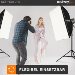 Walimex pro Komplettset mit 35 W LED Studioleuchte, 90 x 60 cm Softbox, Lampenstativ bis 256 cm, Studiolicht 5000 K Farbtemperatur, Lichtstativ mt Federdämpfung, professionelles Fotostudio Set