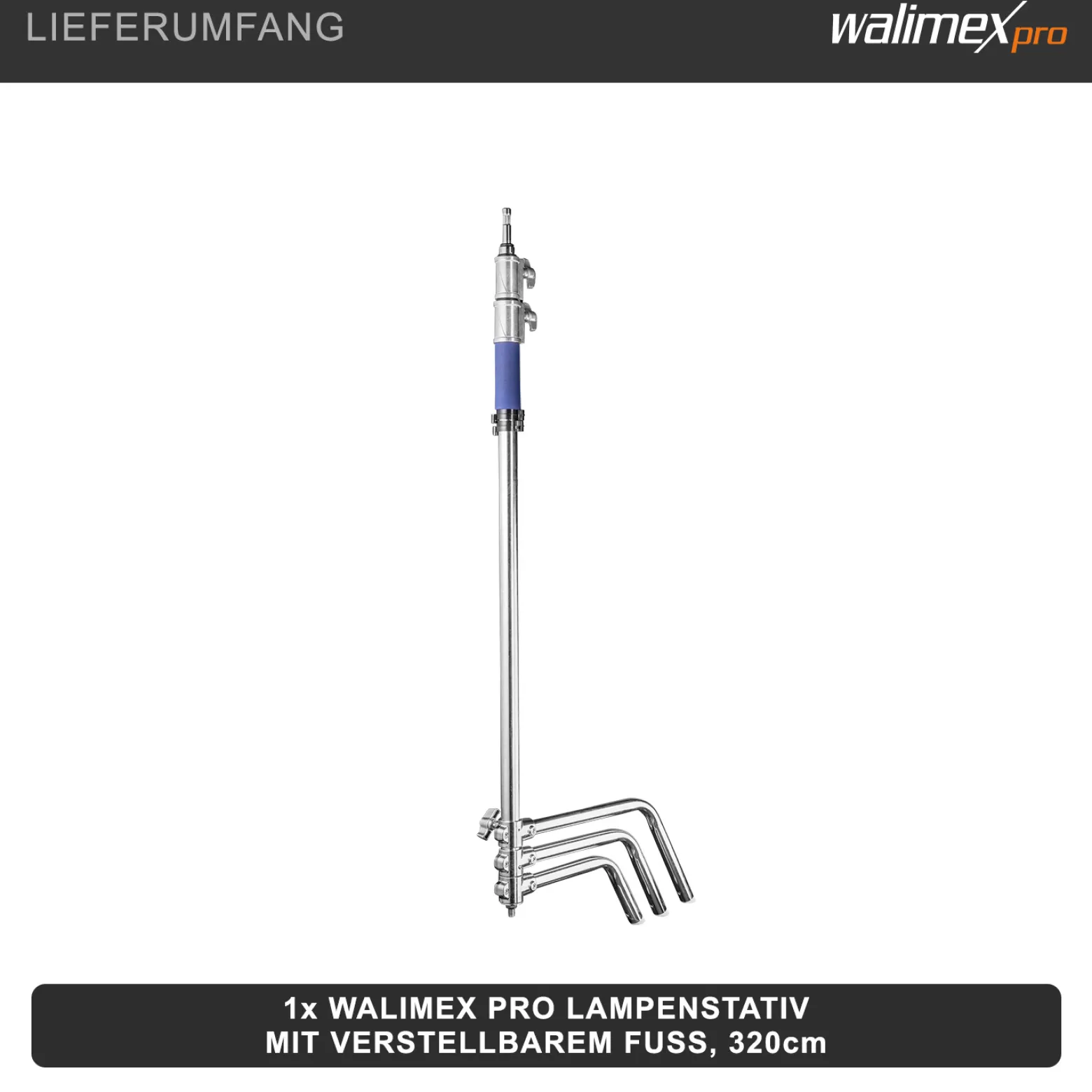 Walimex pro Lampenstativ mit verstellbarem Fuß – silberfarben – 750 x 750 x 1400 mm – Tragkraft bis 11 kg – mit 5/8" Spigot – Century Stand für Studiolicht Studioblitz