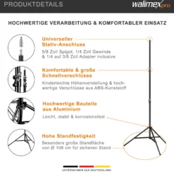 Walimex pro Lampenstativ Set mit Tasche, 3 verschiedene Lichtstative plus Transporttasche bis max. 256 cm Höhe, Blitzstativ belastbar max. 6 kg für Studio und Outdoor
