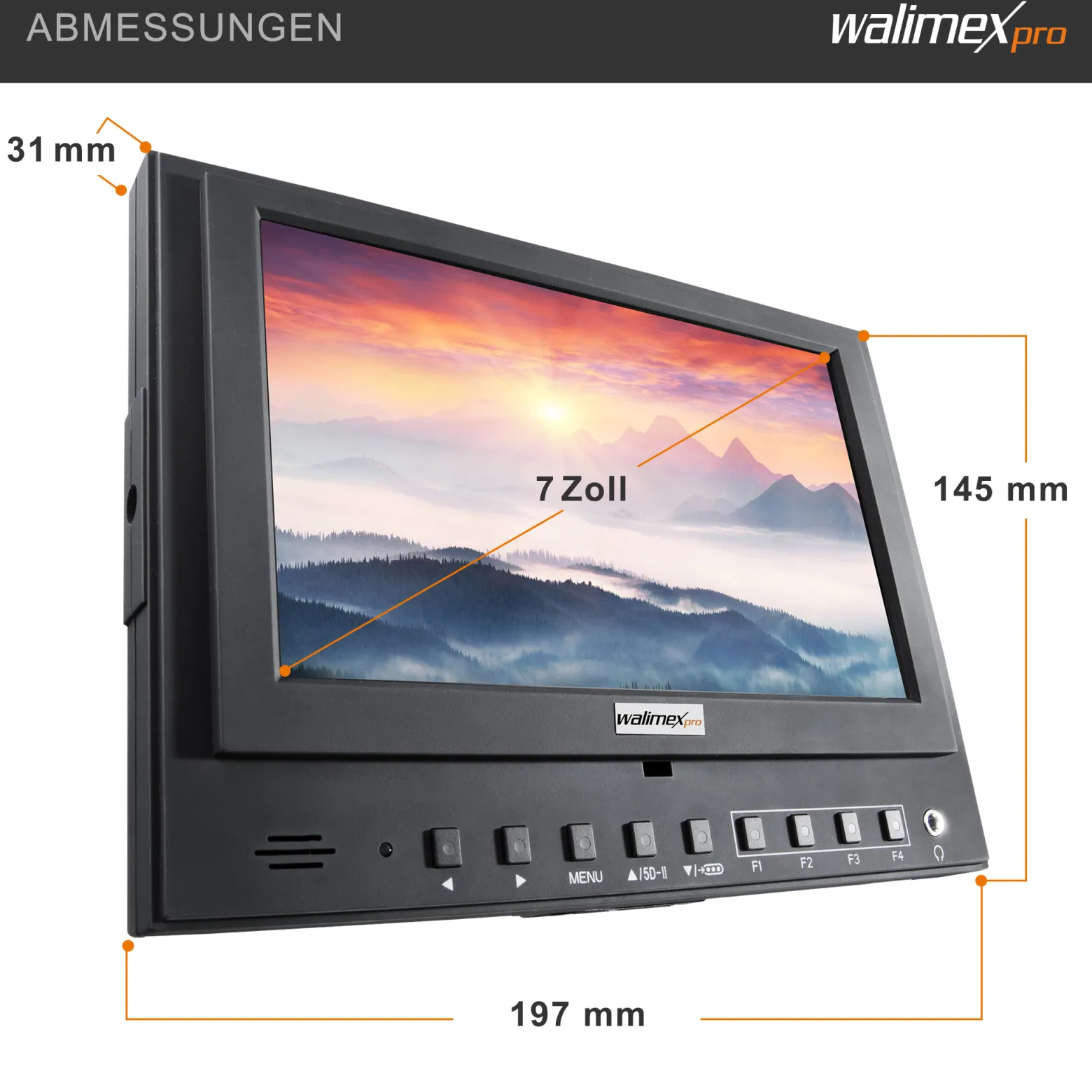 Walimex pro LCD Monitor Director 7 Zoll 17,8 cm Kamera Monitor mit Full HD Unterstützung, Peaking, False Colour, Histogramm, frei belegbare Funktionstasten