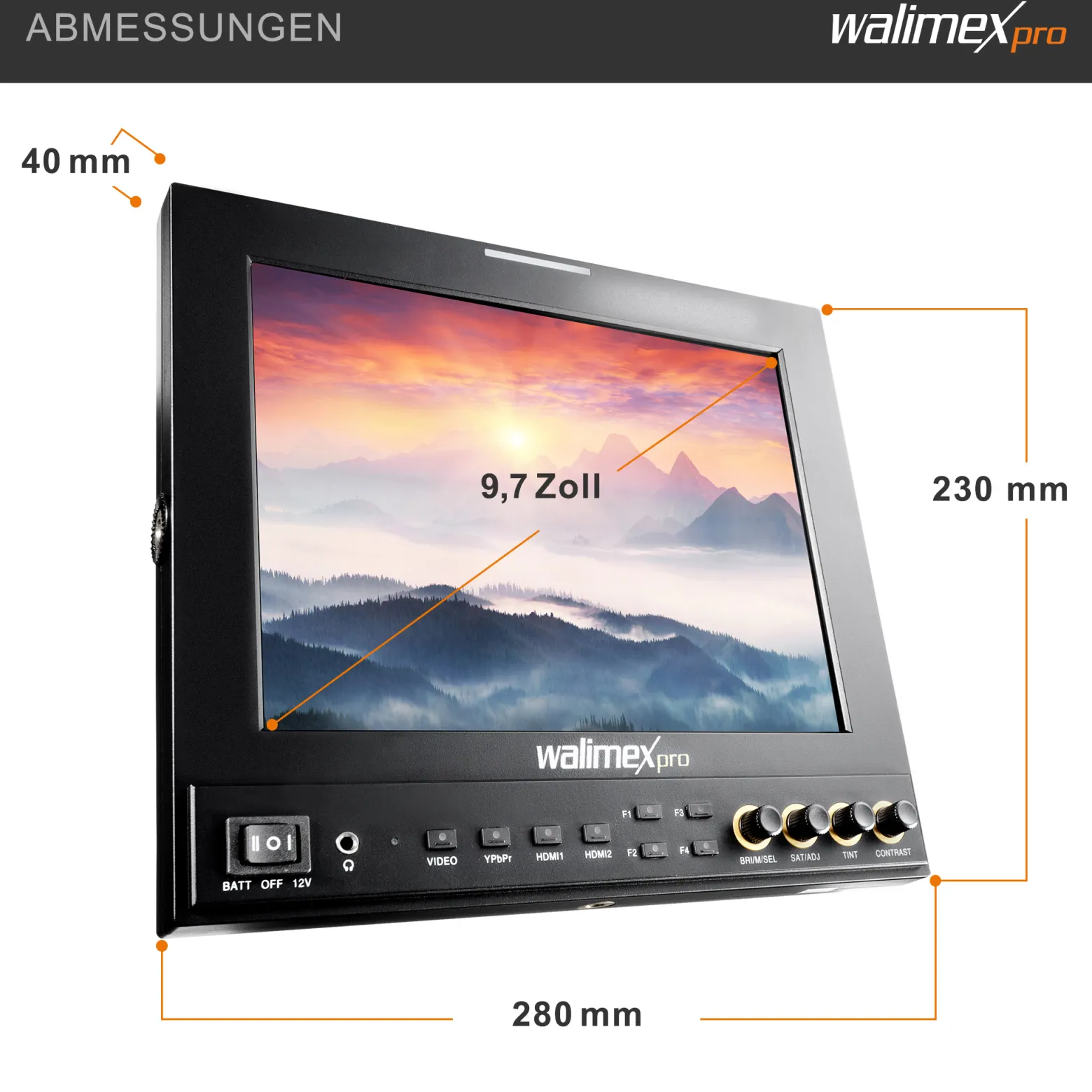 Walimex pro LCD Monitor Director II - Professioneller Video Screen - 24,6 cm / 9,7 Zoll / 1920 x 1080 Pixel, Full HD, 8-fach Zoom, HDMI Out - für Video DSLR Kamera