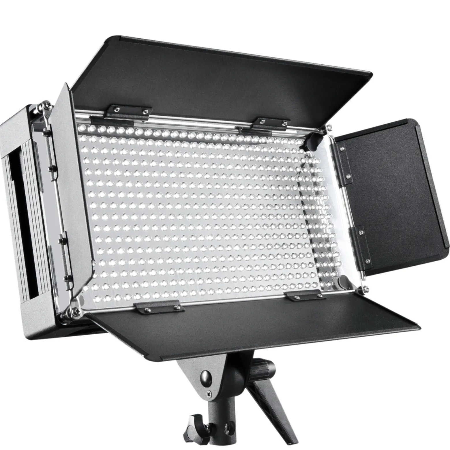 Walimex pro LED 500 Flächenleuchte mit Lampenstativ, dimmbares Flächenlicht mit LCD-Display & Touchscreen, Videoleuchte mit vier Abschirmkappen, Lampenständer mit Stoßdämpfer