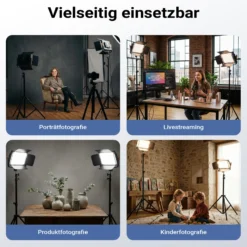 Walimex pro LED Niova 600 Bi Color und Stativ 2er Set mit 36 W LED Flächenleuchten, variabler Farbtemperatur und Lichtstativen