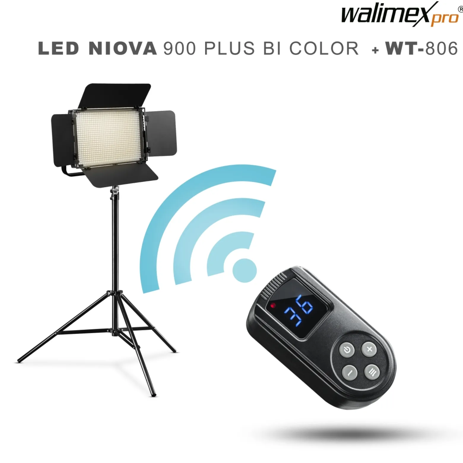 Walimex pro LED Niova 900 Plus Bi Color mit Lampenstativ, dimmbare Flächenleuchte, Lampenständer mit Federdämpfung, Studioleuchte mit Fernbedienung