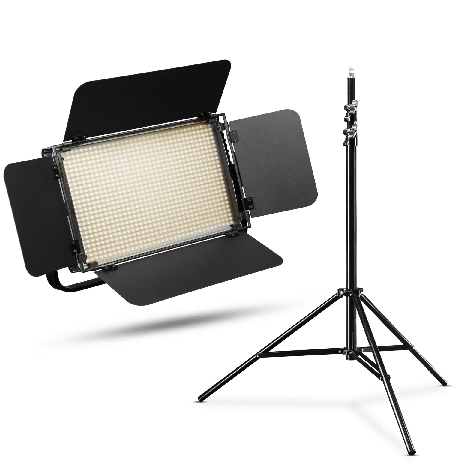 Walimex pro LED Niova 900 Plus Bi Color mit Lampenstativ, dimmbare Flächenleuchte, Lampenständer mit Federdämpfung, Studioleuchte mit Fernbedienung