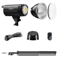 Walimex pro LED Niova Plus DL 200 W + Stativ Set, dimmbare LED Videoleuchte plus Blitzstativ mit Federdämpfung bis 256 cm Höhe